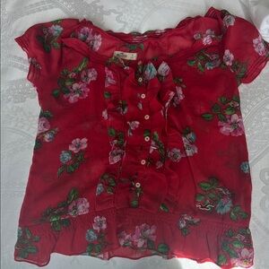Hollister Red Floral Ruffle Blouse